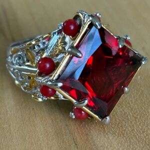 Michael Valitutti 925 Gold Vermeil Gemstone Ring w/Coral size 7.25